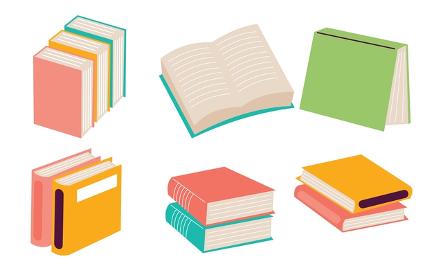 cartoon-style illustration of books