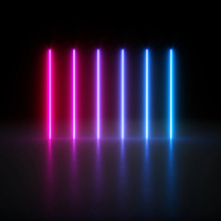 neon-style vertical color bars ranging from red to blue