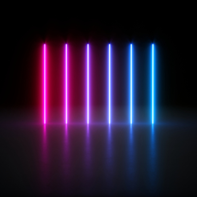 neon-style vertical streaks of light from red to blue