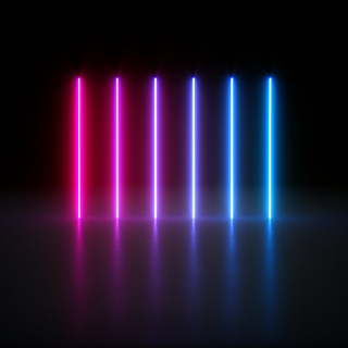 neon-style vertical color bars ranging from red to blue