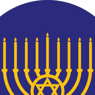 menorah in gold against blue background