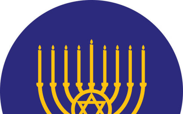 menorah in gold against blue background