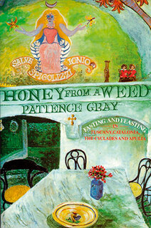 collage of paintings by Corinna Sarwood features rustic kitchen and the goddess Malaria