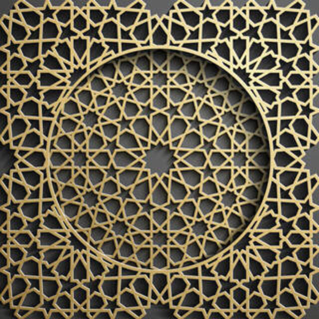 intricate bronze colored square screen in Islamic style