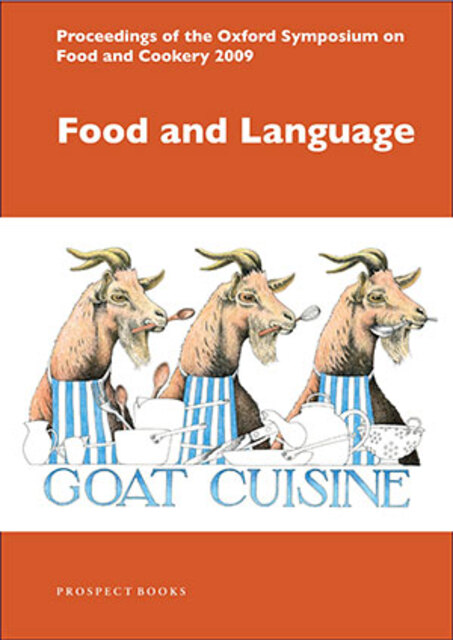  goats wearing aprons sitting at a table with spoons in their mouths under them are the words goat cuisine