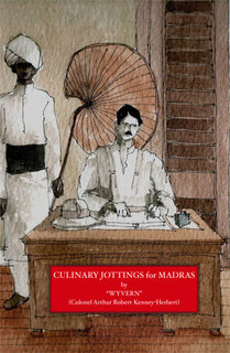 colonial officer seated at writing desk being fanned by a turbaned servant, watercolour