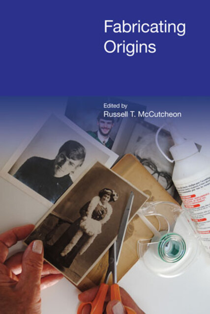collage of loose photographs, a photo album and a hand with scissors trimming one photo