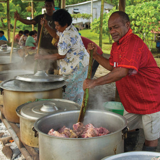 Food preparation for a village meal in Fiji