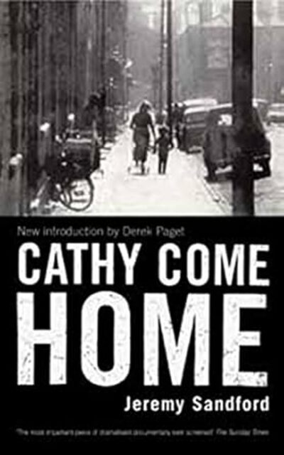 scene from documentary of a street in London and homeless girl pushing pram