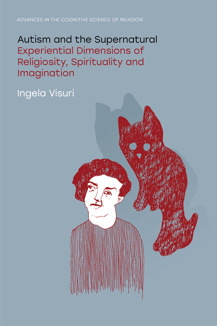 drawing of youth with a cat floating above left shoulder