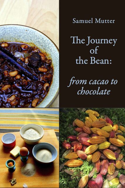 collage of cacao beans, drinking chocolate and mole